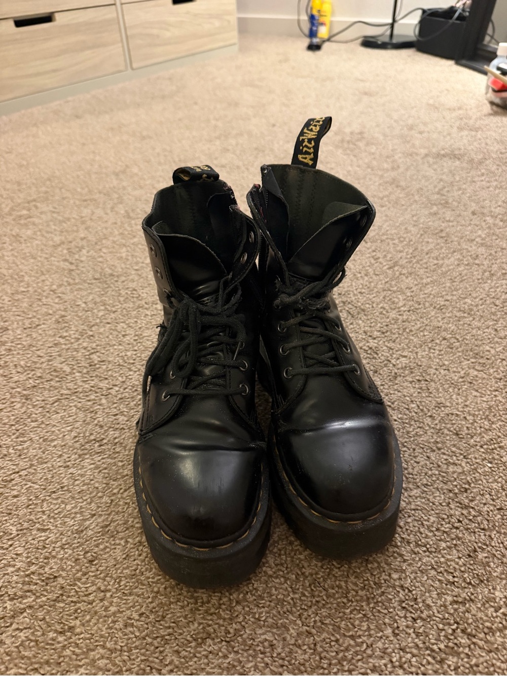 Dr. Martens Black Leather Lace-Up Platform Boots